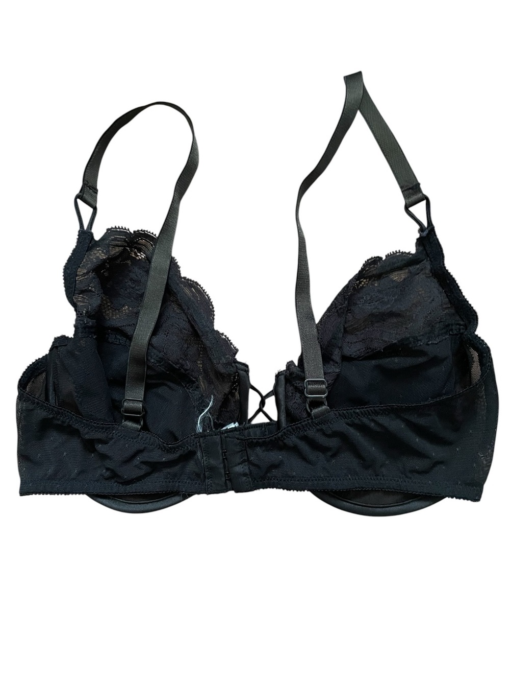 Vintage 90s Victorias Secret Black Lace Unlined Underwire Bra Criss Cross Bridge - Picture 2 of 6